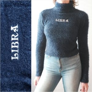 Blue Horoscopez Dollz Kill Loyal Libra Fuzzy Mock Neck Sweater Medium Large